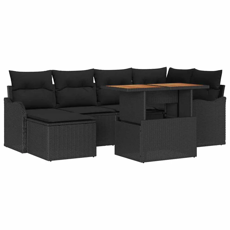Ensemble de canapé de jardin 7 pcs Noir Poly rotin - 2