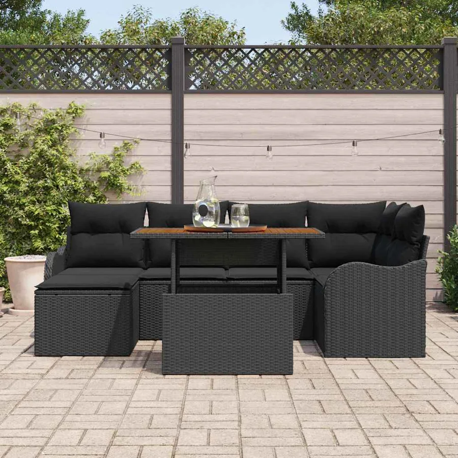 Ensemble de canapé de jardin 7 pcs Noir Poly rotin - 3