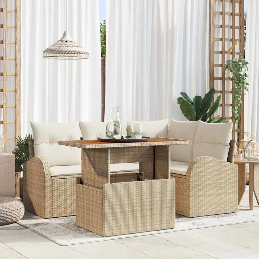 Ensemble de canapé de jardin 5 pcs Beige Poly rotin