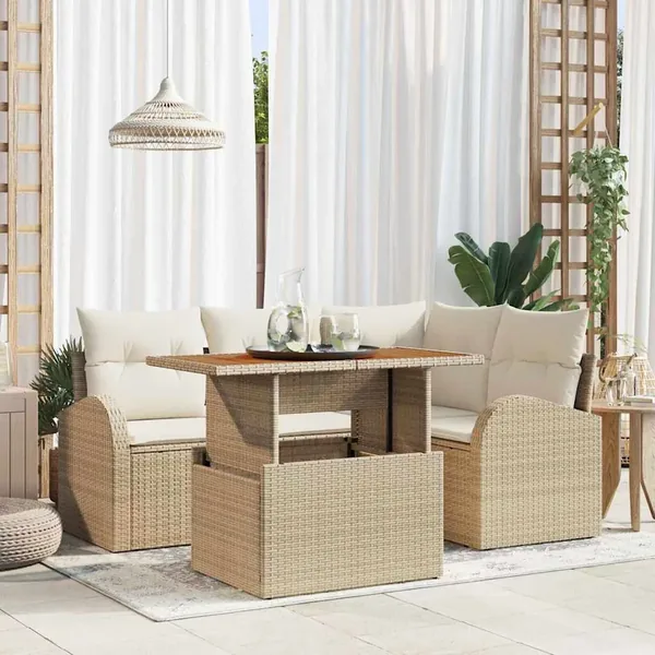 Ensemble de canapé de jardin 5 pcs Beige Poly rotin