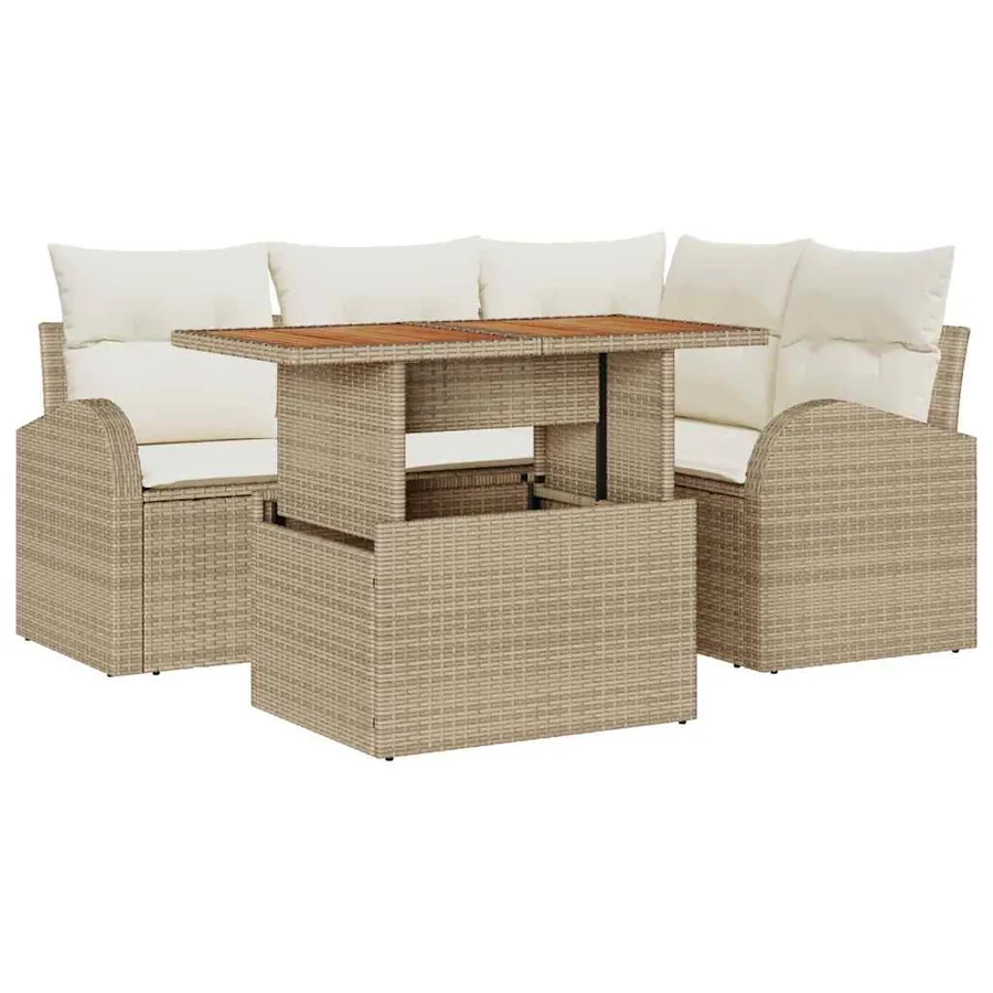 Ensemble de canapé de jardin 5 pcs Beige Poly rotin - 2