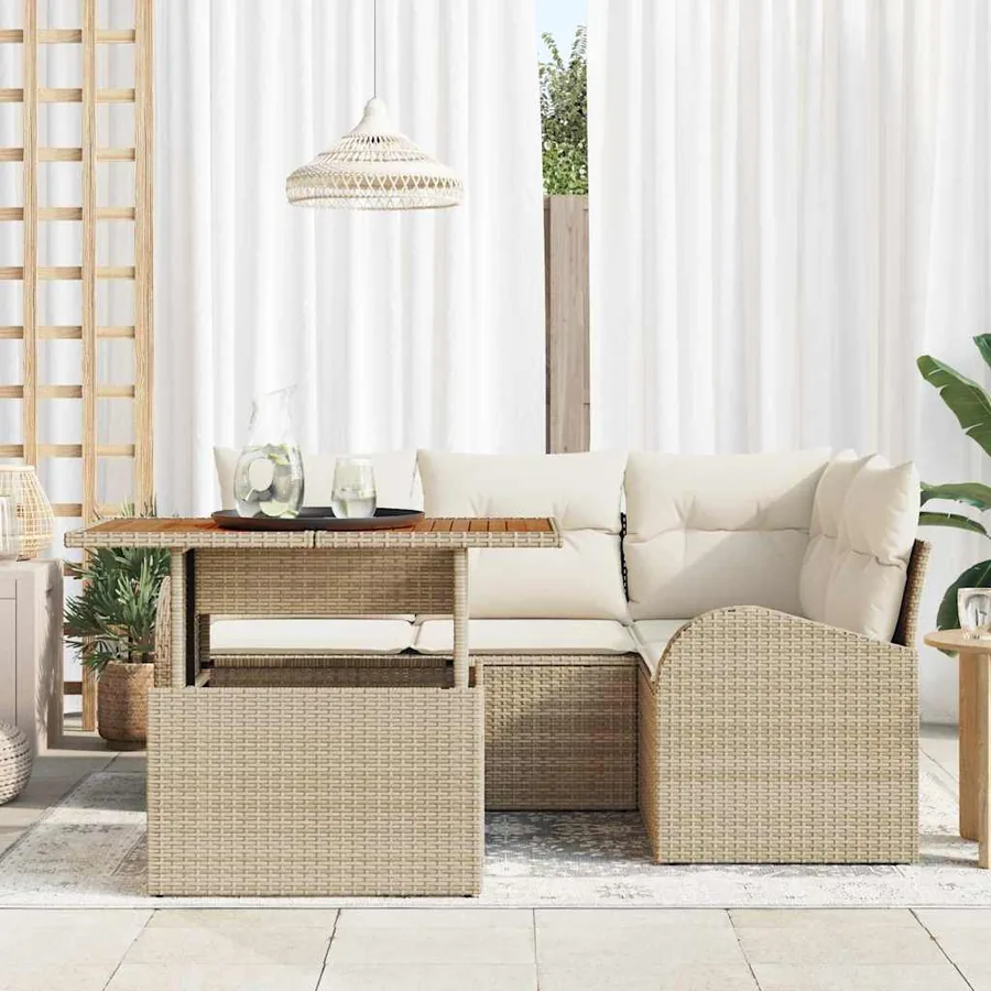 Ensemble de canapé de jardin 5 pcs Beige Poly rotin - 3