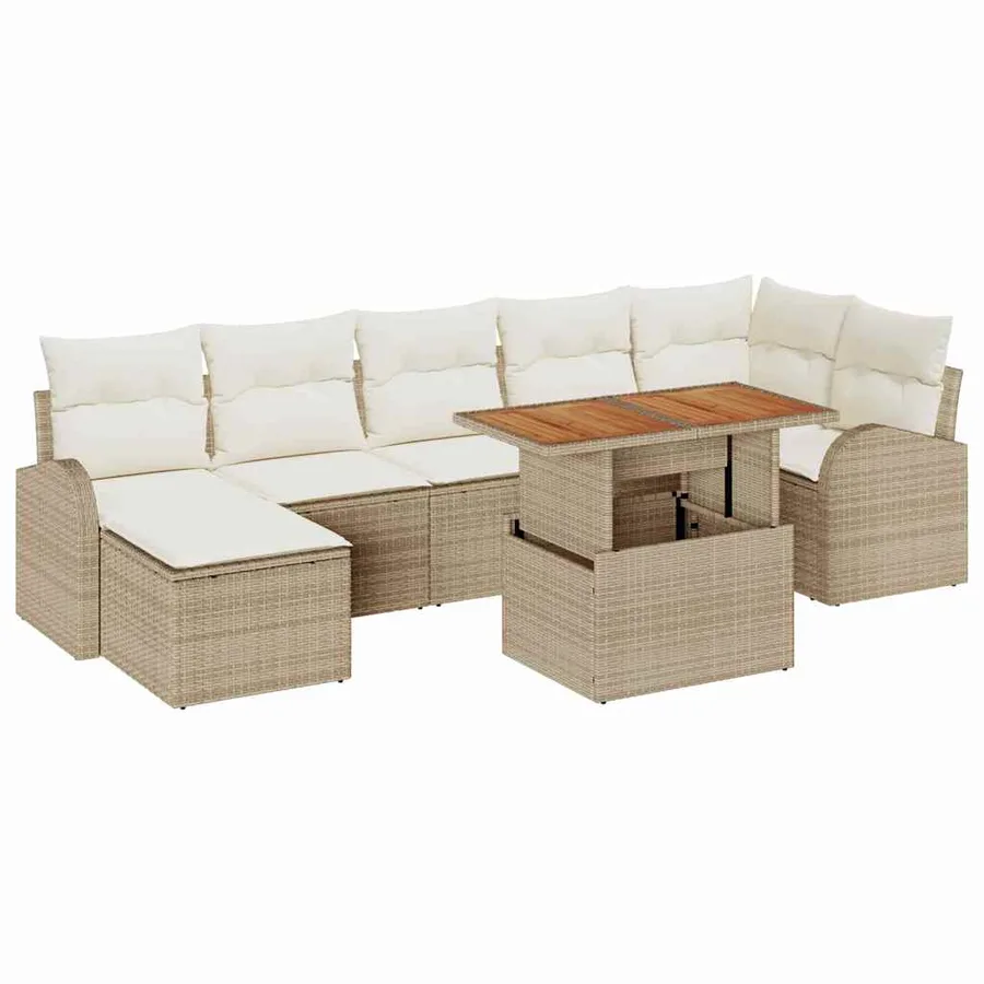 Ensemble de canapé de jardin 8 pcs Beige Poly rotin - 2