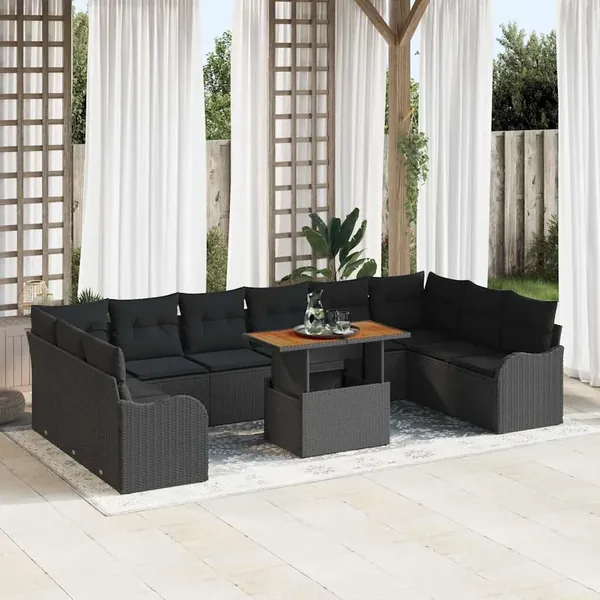 Ensemble de canapé de jardin 11 pcs Noir Poly rotin