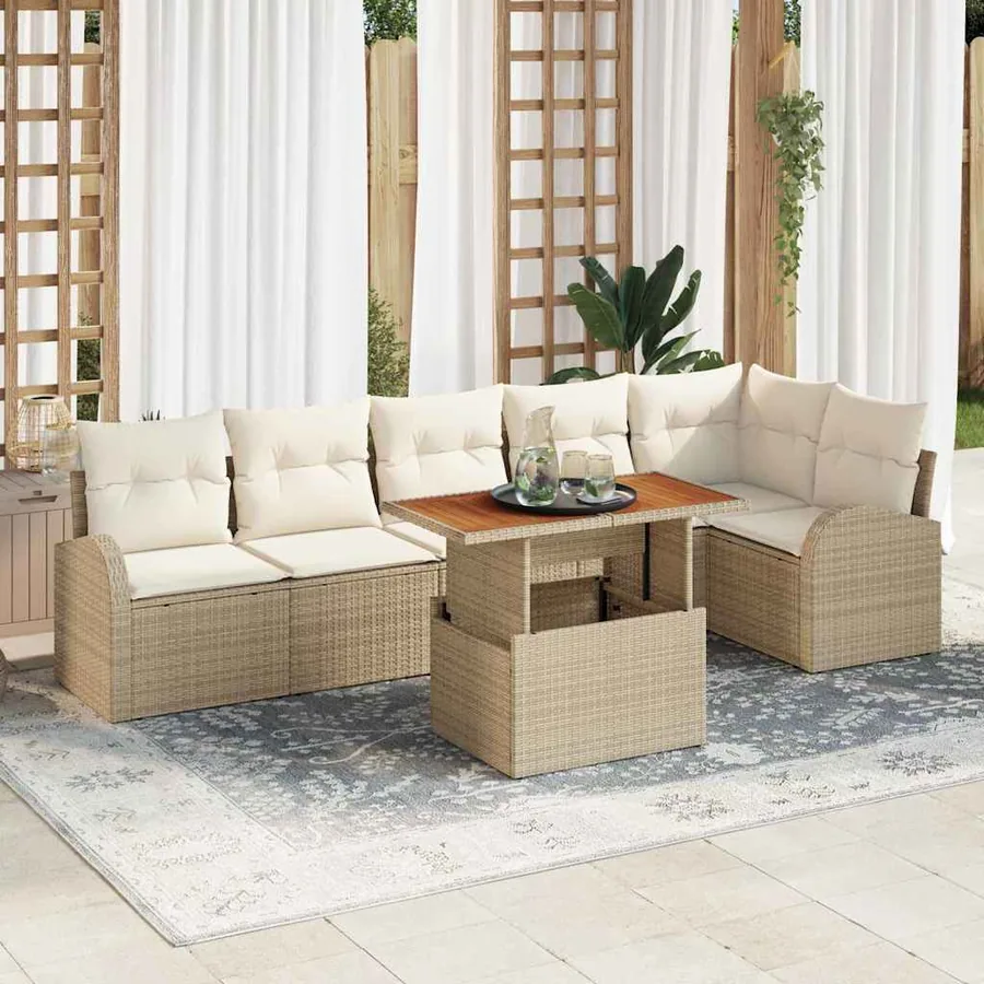 Ensemble de canapé de jardin 7 pcs Beige Poly rotin