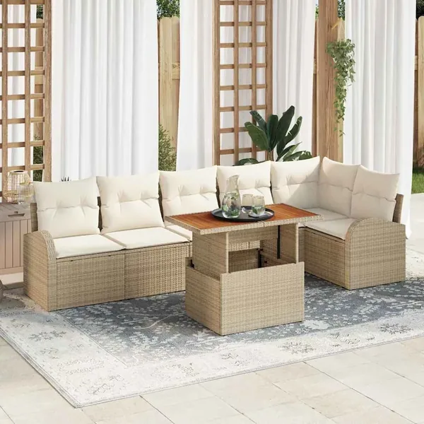 Ensemble de canapé de jardin 7 pcs Beige Poly rotin