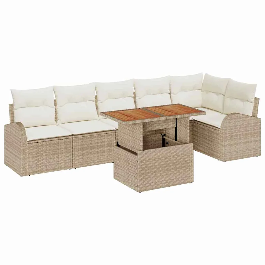 Ensemble de canapé de jardin 7 pcs Beige Poly rotin - 2