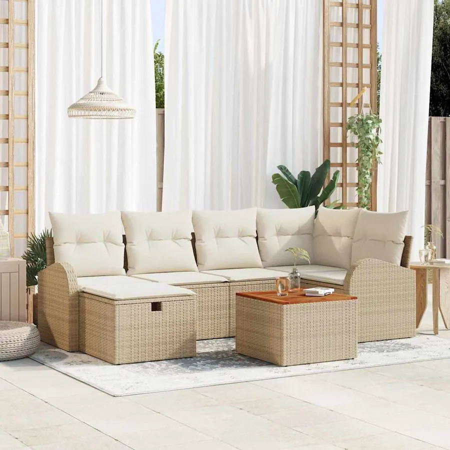 Ensemble de canapé de jardin 7 pcs Beige Poly rotin