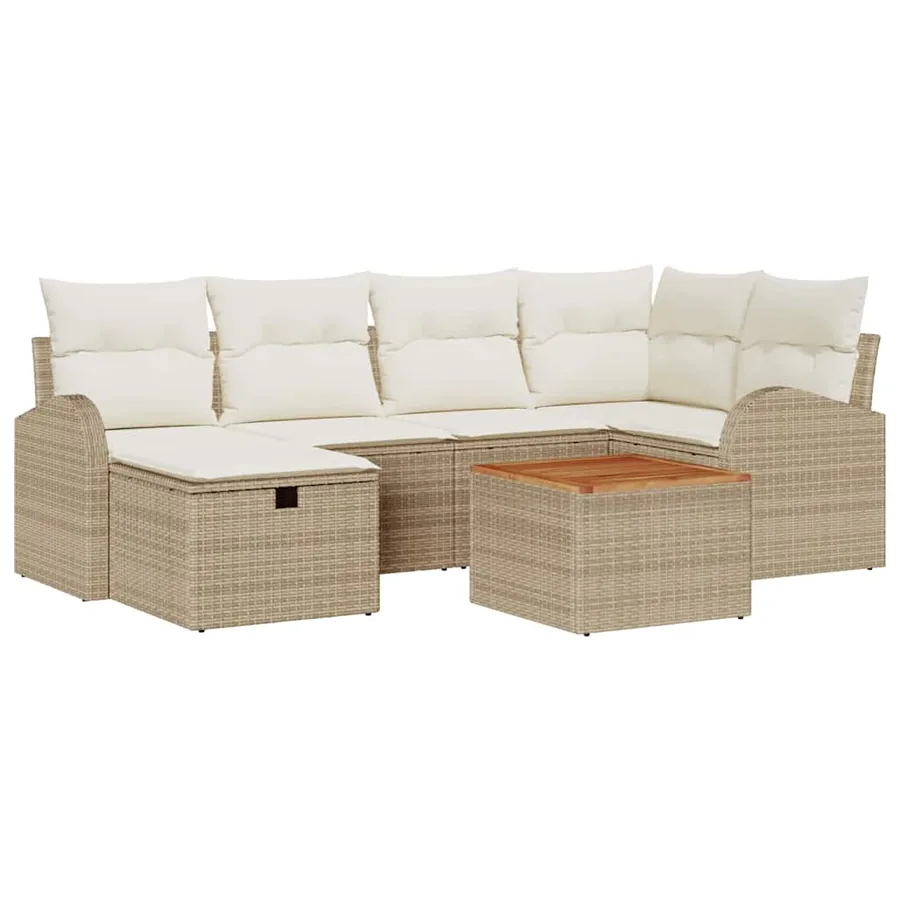 Ensemble de canapé de jardin 7 pcs Beige Poly rotin - 2