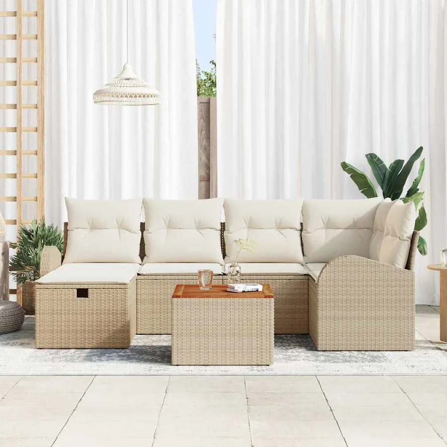 Ensemble de canapé de jardin 7 pcs Beige Poly rotin - 3
