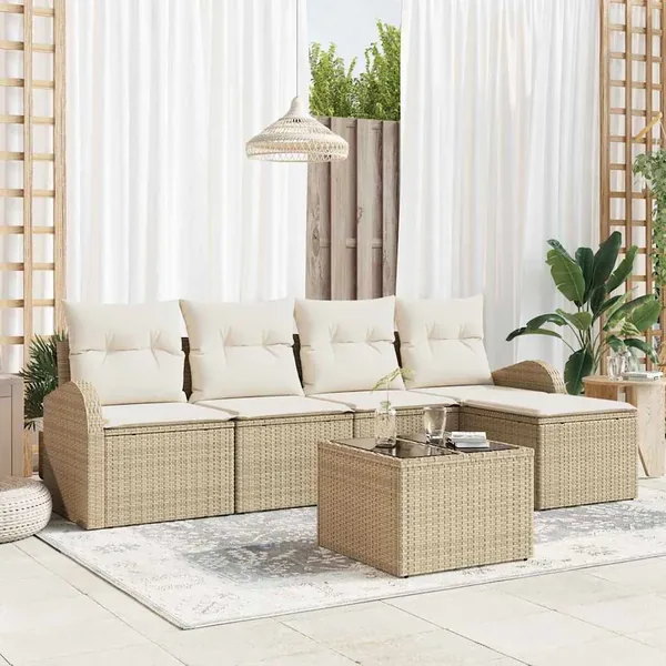 Ensemble de Canapés avec coussin 6 pcs Beige et blanc polyrotin
