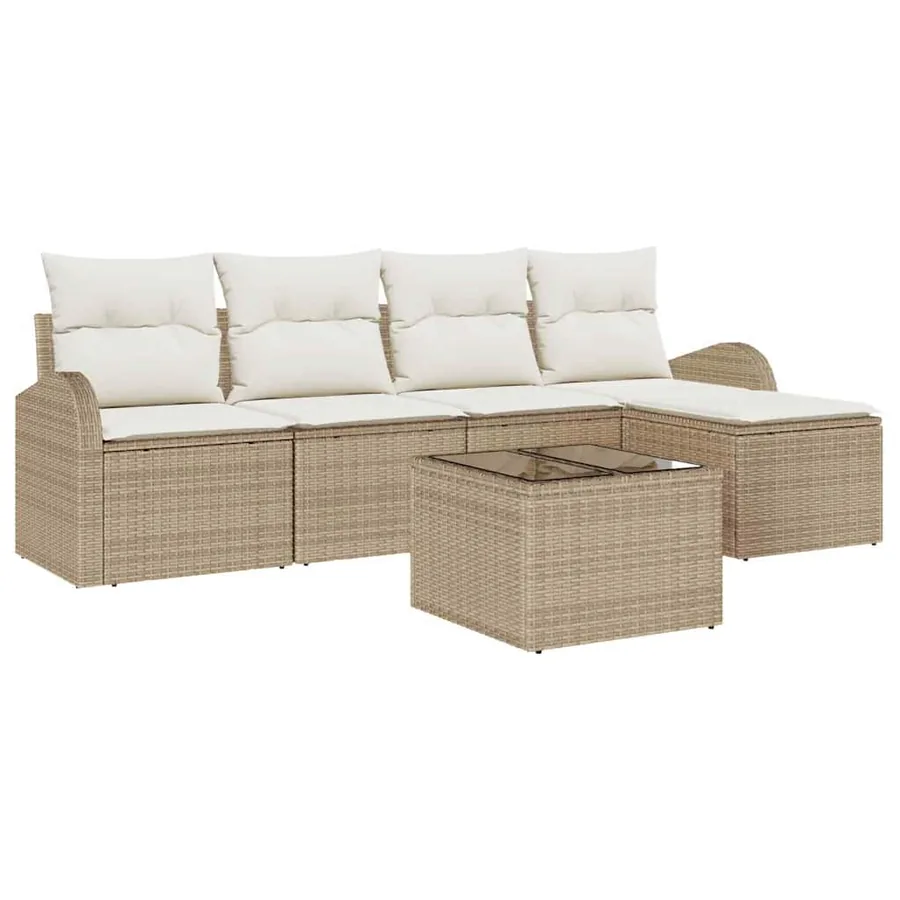 Ensemble de Canapés avec coussin 6 pcs Beige et blanc polyrotin - 2