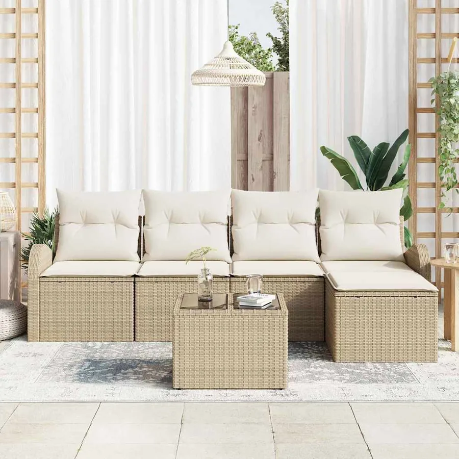 Ensemble de Canapés avec coussin 6 pcs Beige et blanc polyrotin - 3