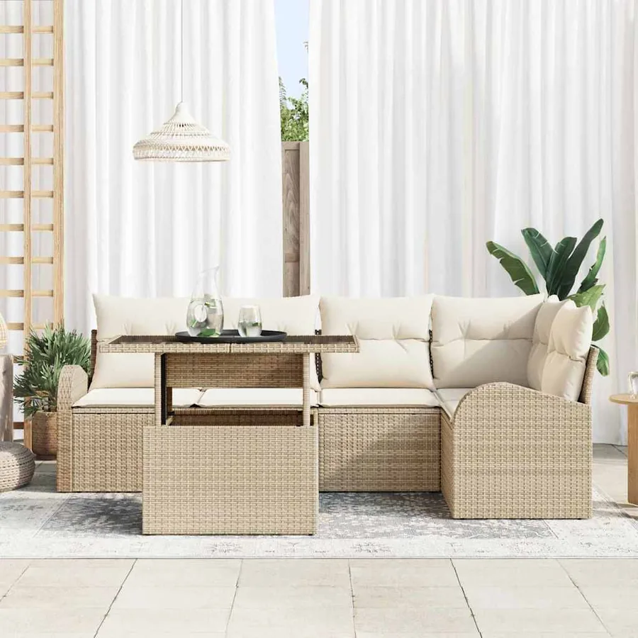 Ensemble de canapé de jardin 6 pcs Beige Poly rotin - 3
