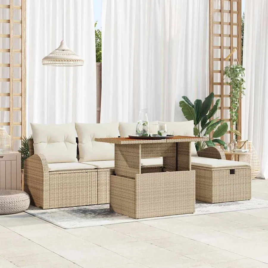 Ensemble de canapé de jardin 6 pcs Beige polyrotin