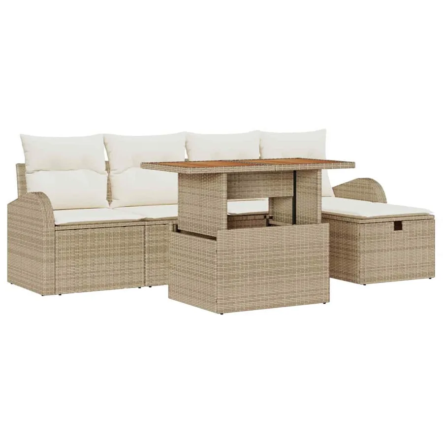 Ensemble de canapé de jardin 6 pcs Beige polyrotin - 2
