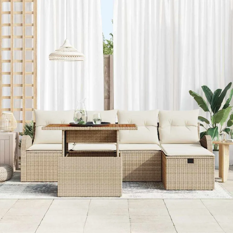 Ensemble de canapé de jardin 6 pcs Beige polyrotin - 3