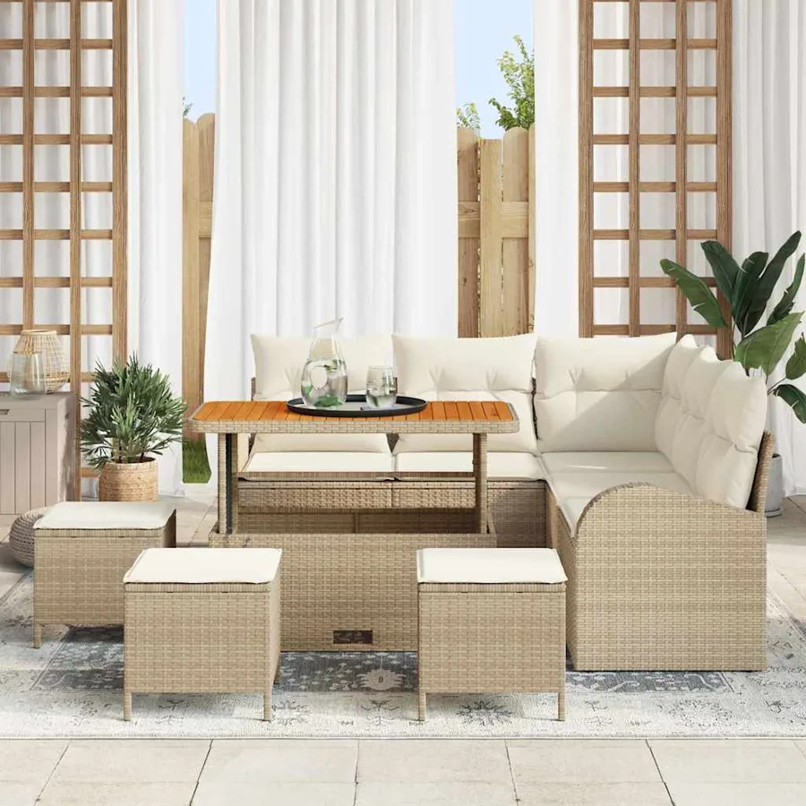 Ensemble de canapé de jardin avec coussin 9 pcs Beige et crème - 3