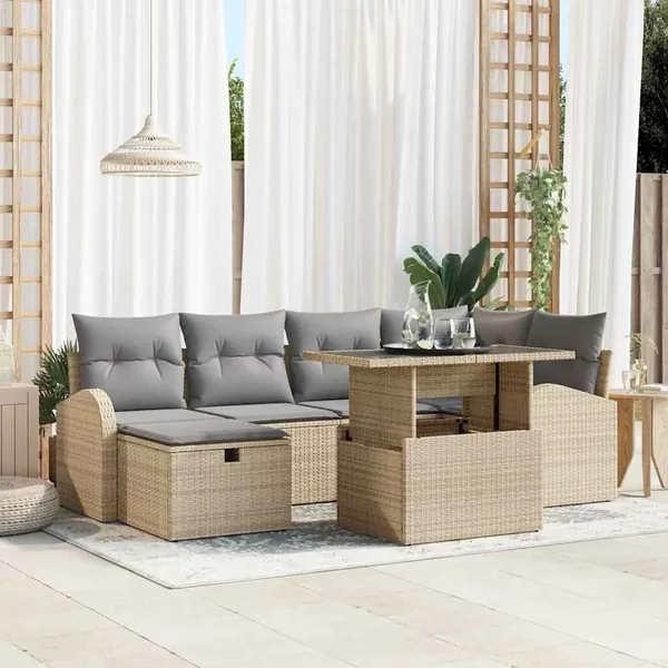 Ensemble de canapé de jardin 7 pcs Beige Poly rotin