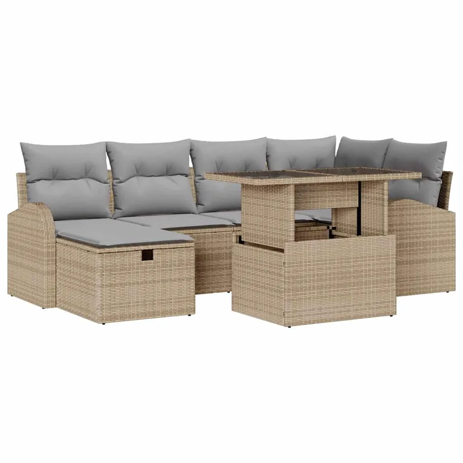 Ensemble de canapé de jardin 7 pcs Beige Poly rotin - 2
