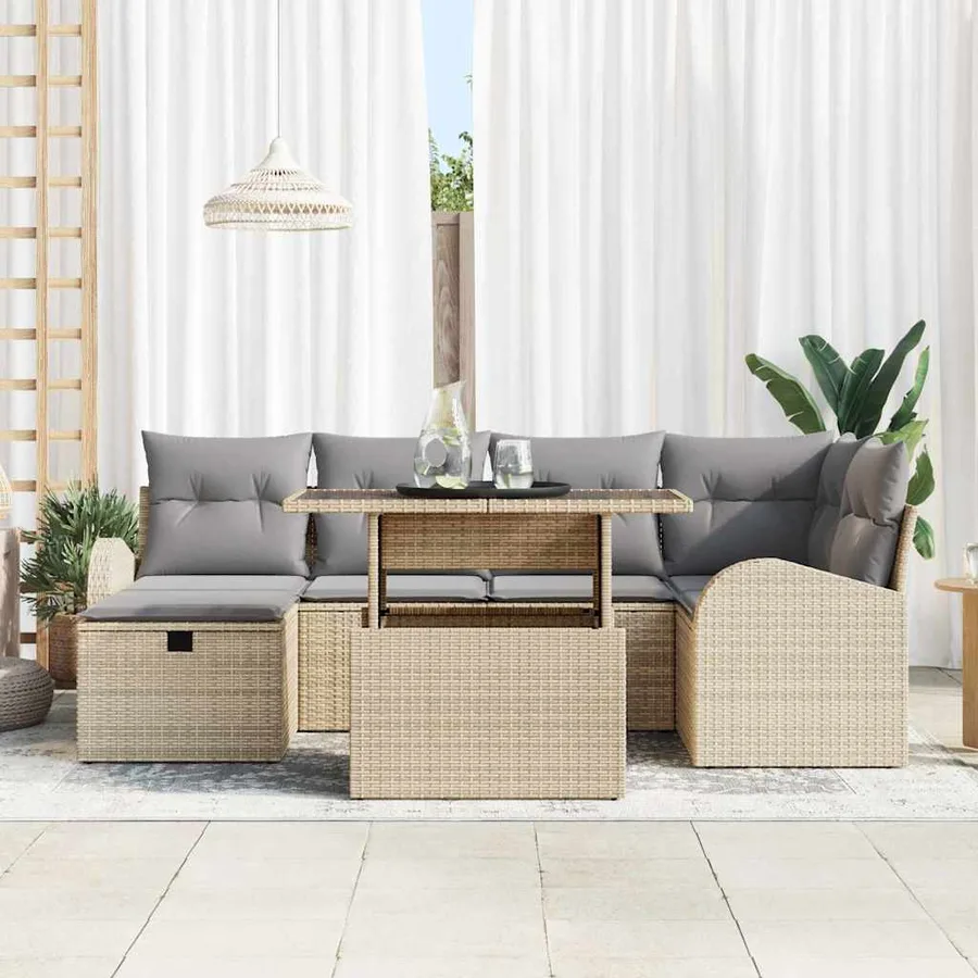 Ensemble de canapé de jardin 7 pcs Beige Poly rotin - 3
