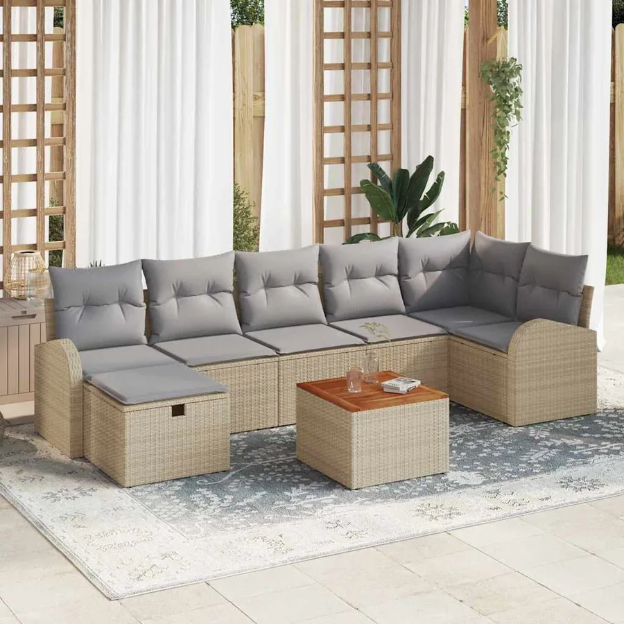Ensemble de canapé de jardin 8 pcs Beige Poly rotin