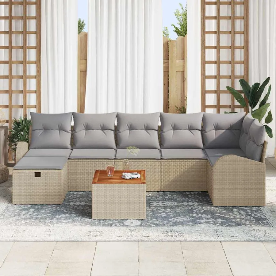 Ensemble de canapé de jardin 8 pcs Beige Poly rotin - 3
