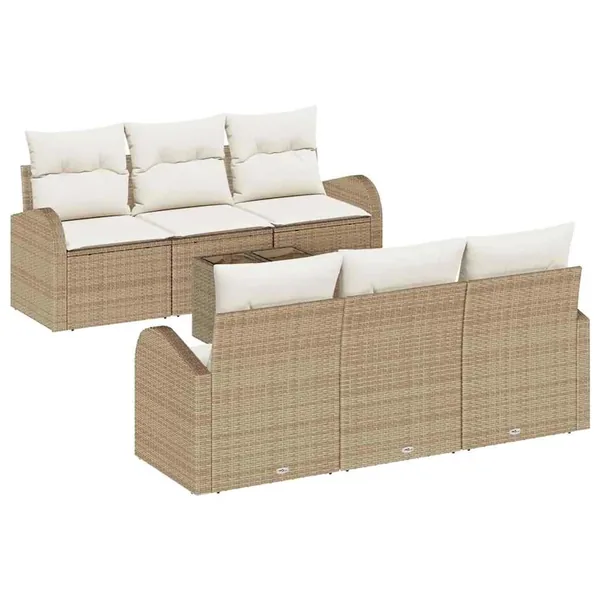 Ensemble de canapé de jardin 7 pcs Beige et crème polyrotin