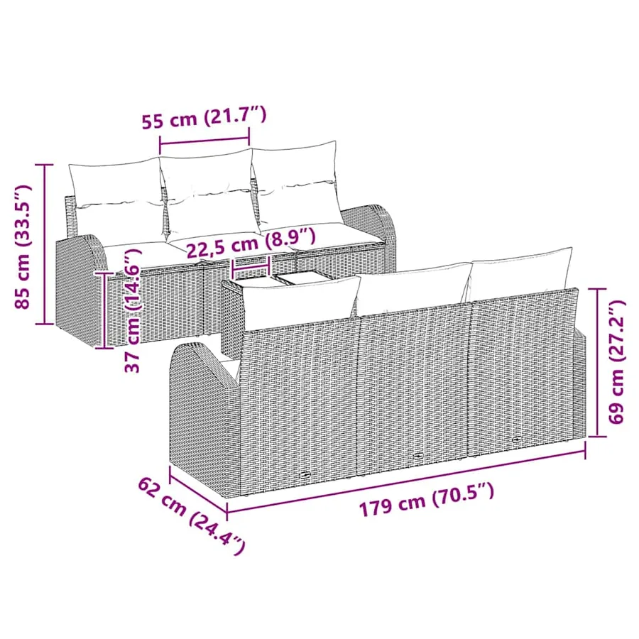 Ensemble de canapé de jardin 7 pcs Beige et crème polyrotin - 8