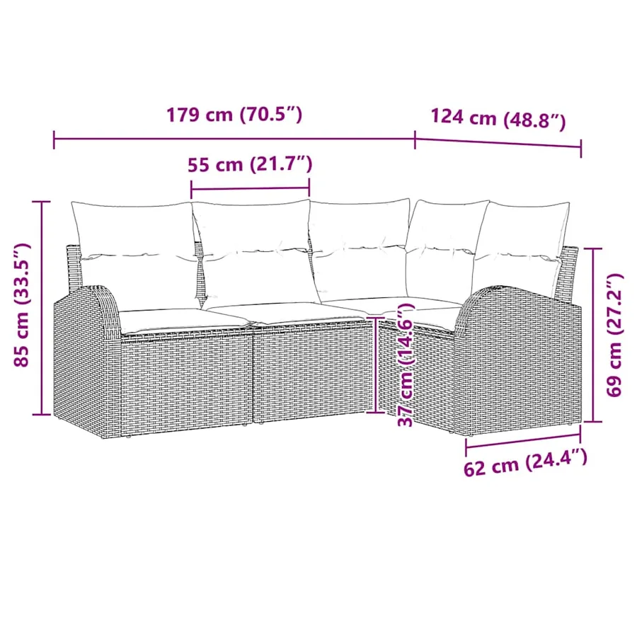 Ensemble de canapé de jardin 4 pcs Beige et Gris clair - 12