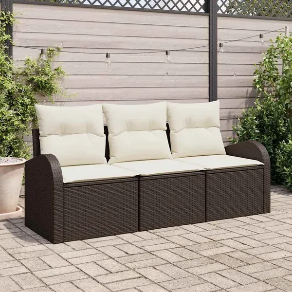 Ensemble de canapé de jardin 3 pcs Marron et blanc Poly rotin