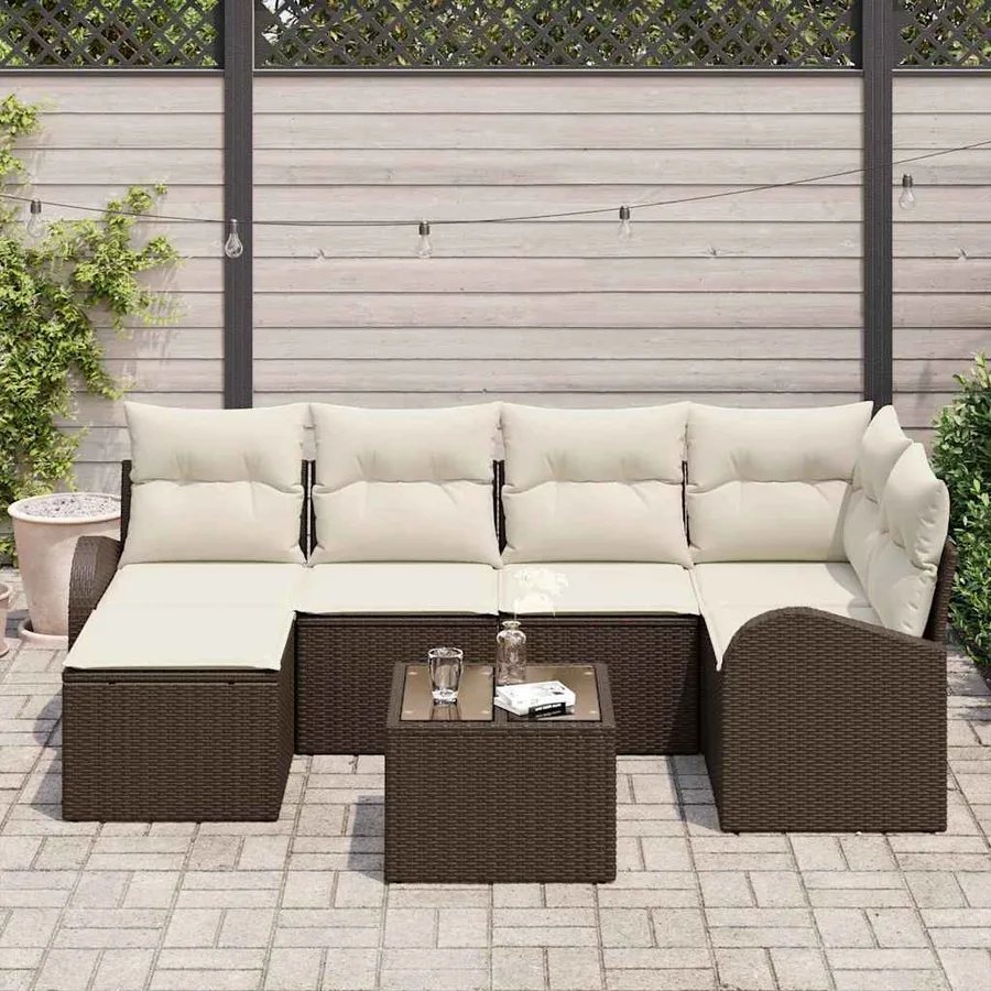 Ensemble de Canapés 7 pcs Marron et blanc polyrotin - 3