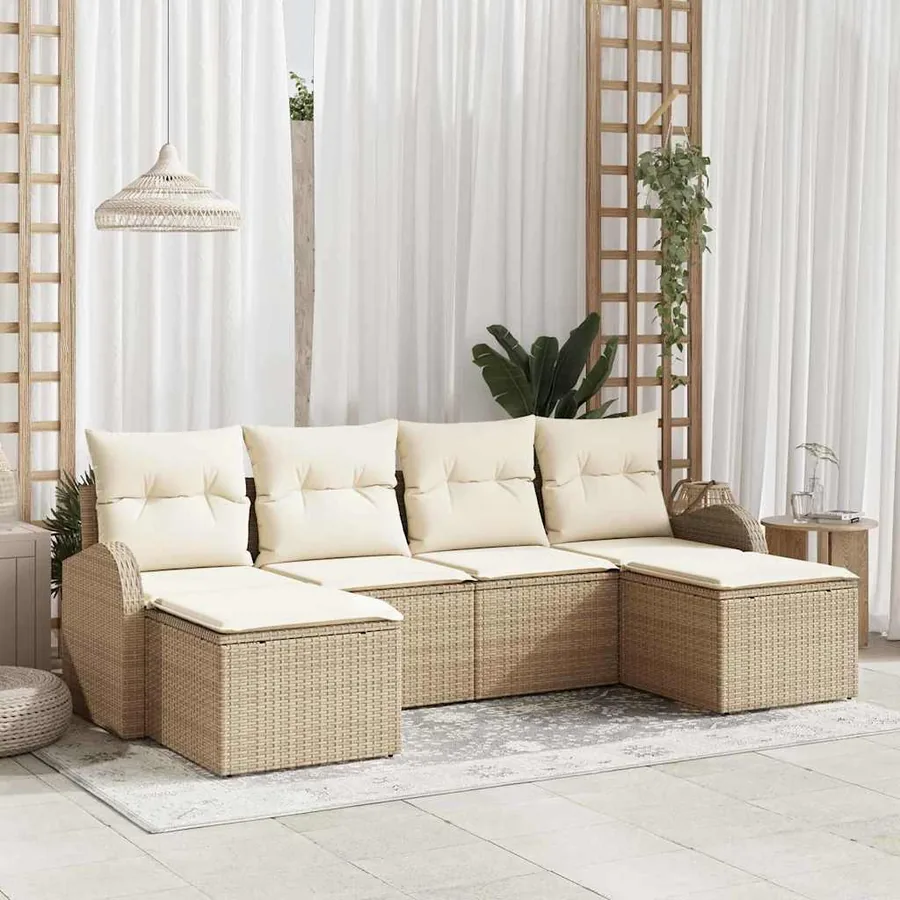 Ensemble de Canapés avec coussin 6 pcs Beige et blanc polyrotin