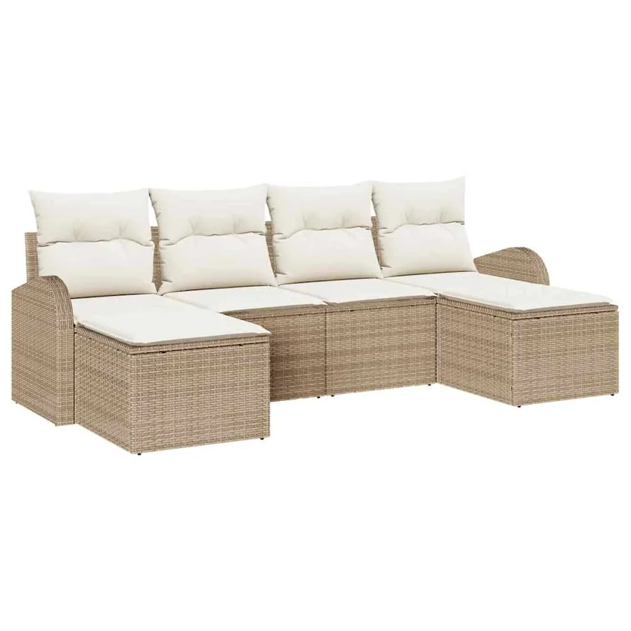 Ensemble de Canapés avec coussin 6 pcs Beige et blanc polyrotin - 2