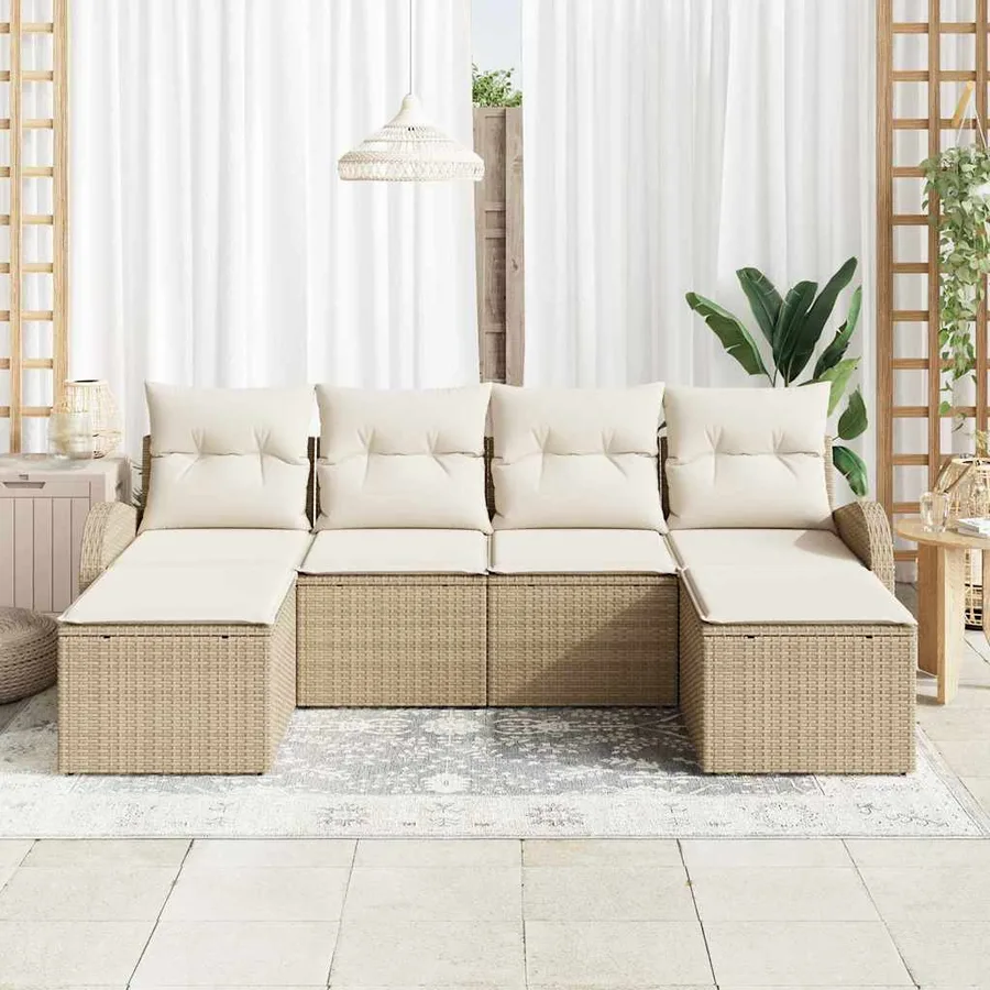 Ensemble de Canapés avec coussin 6 pcs Beige et blanc polyrotin - 3