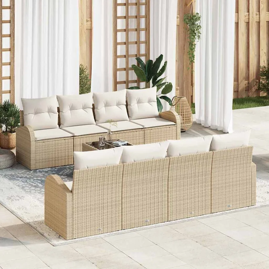 Ensemble de canapé de jardin avec coussin 9 pcs Beige et crème