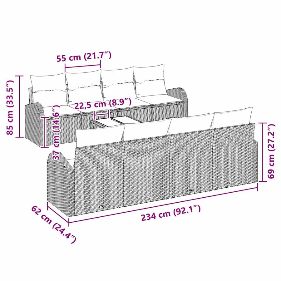Ensemble de canapé de jardin avec coussin 9 pcs Beige et crème - 11