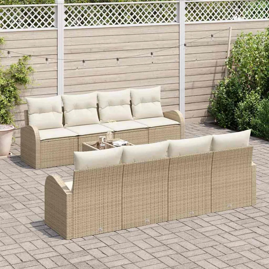 Ensemble de canapé de jardin avec coussin 9 pcs Beige et crème - 3