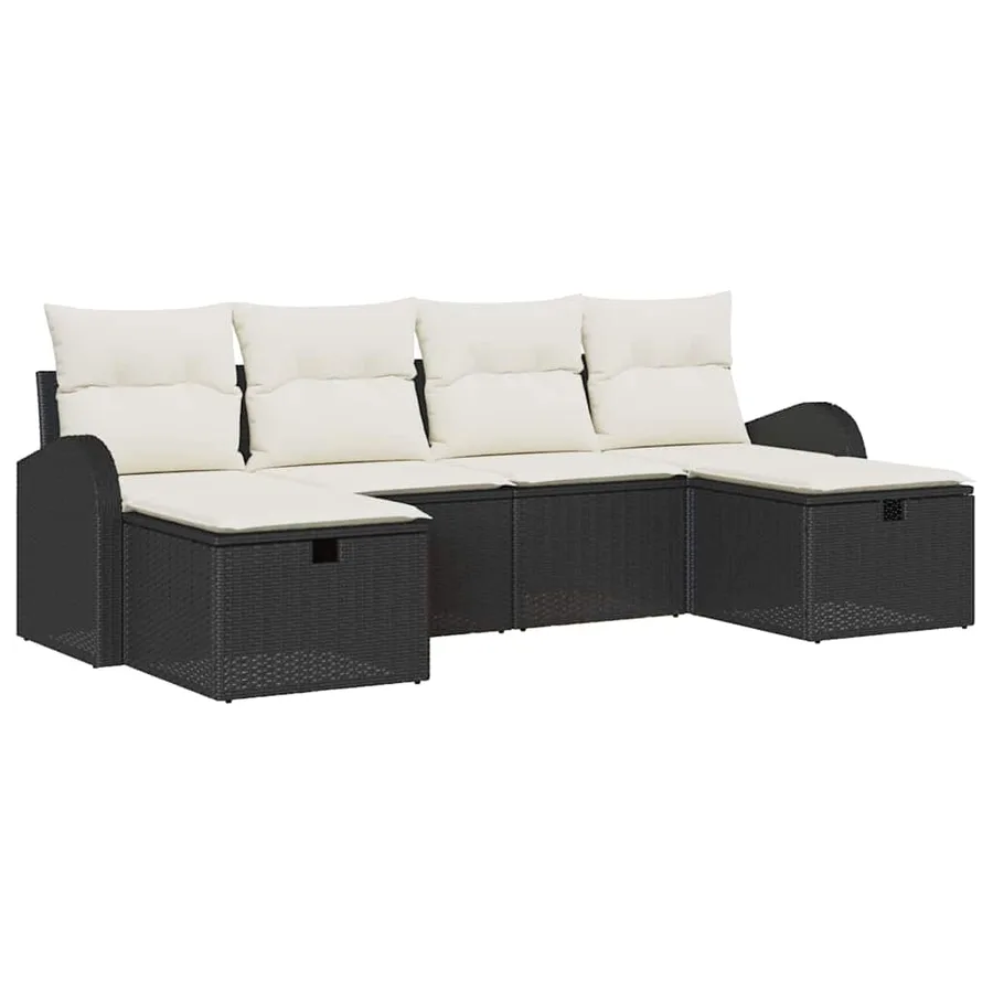 Ensemble de Canapés avec coussin 6 pcs Noir et Crème polyrotin - 2