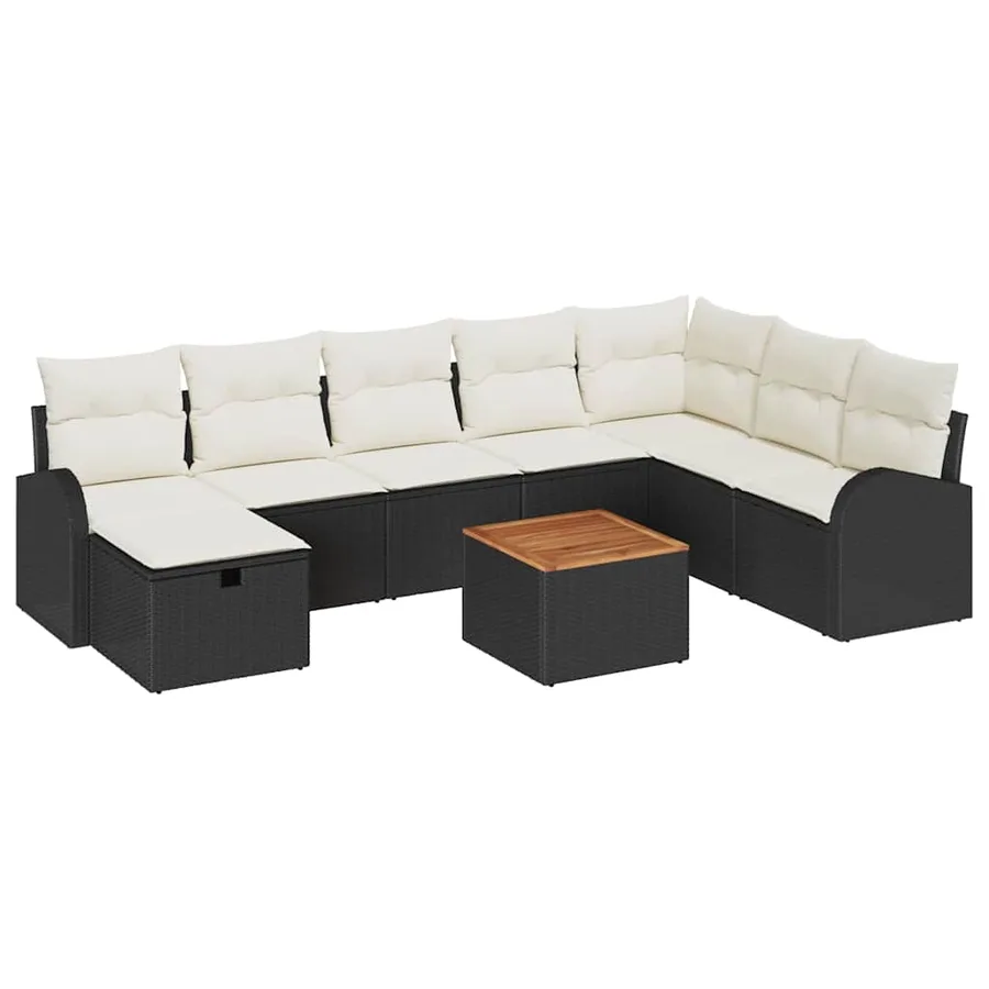 Ensemble de canapé de jardin avec coussin 9 pcs Noir polyrotin - 2
