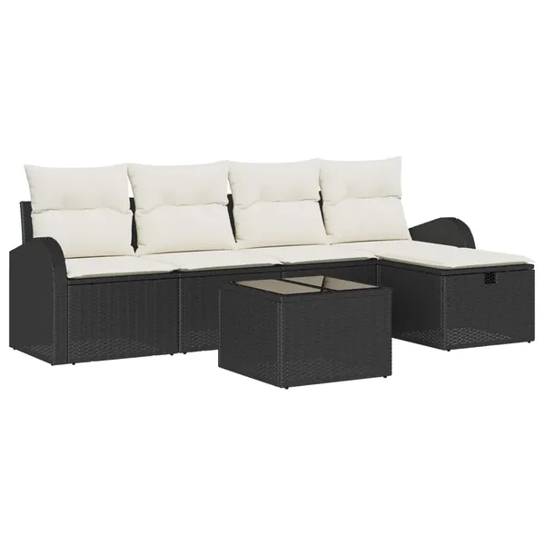 Ensemble de Canapés avec coussin 6 pcs Noir et Crème polyrotin