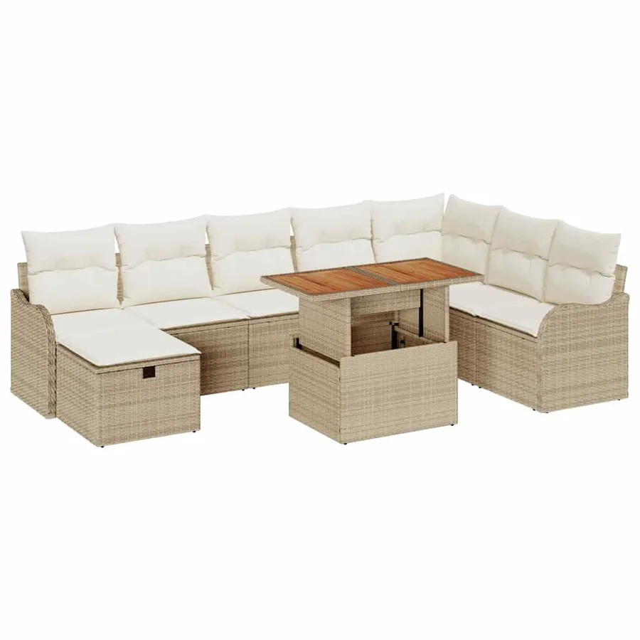 Ensemble de canapé de jardin avec coussin 9 pcs Beige polyrotin - 2