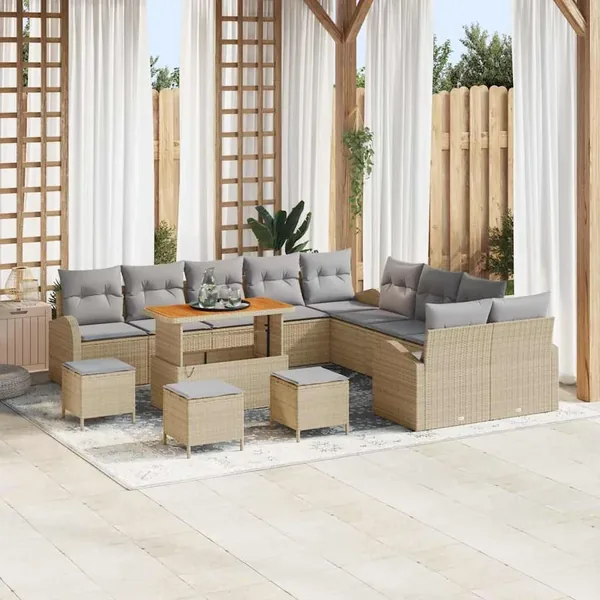 Ensemble de canapé de jardin 14 pcs Beige polyrotin