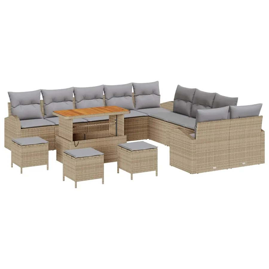 Ensemble de canapé de jardin 14 pcs Beige polyrotin - 2
