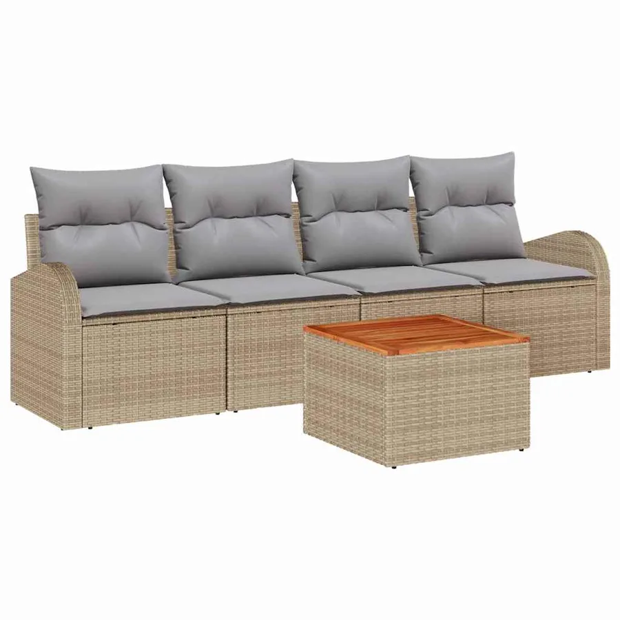 Ensemble de canapé de jardin avec coussin 5 pcs Beige polyrotin - 2