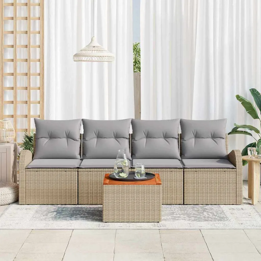 Ensemble de canapé de jardin avec coussin 5 pcs Beige polyrotin - 3