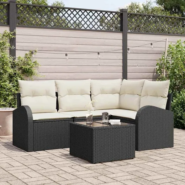 Ensemble de canapé de jardin 5 pcs Noir polyrotin