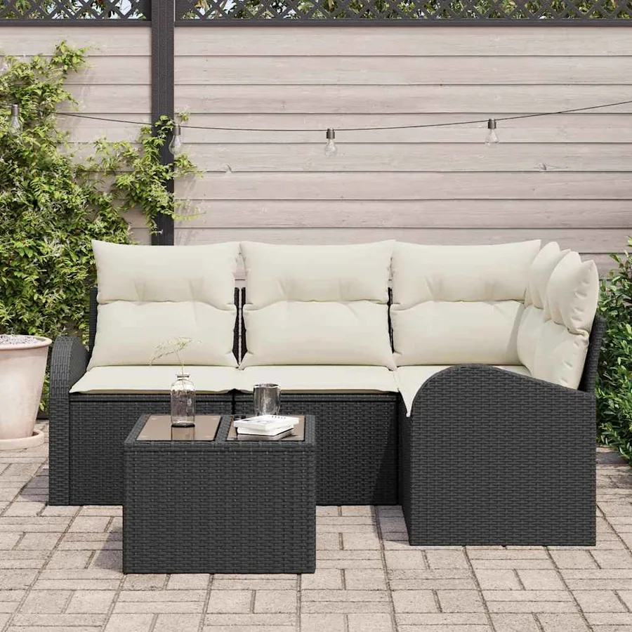 Ensemble de canapé de jardin 5 pcs Noir polyrotin - 3