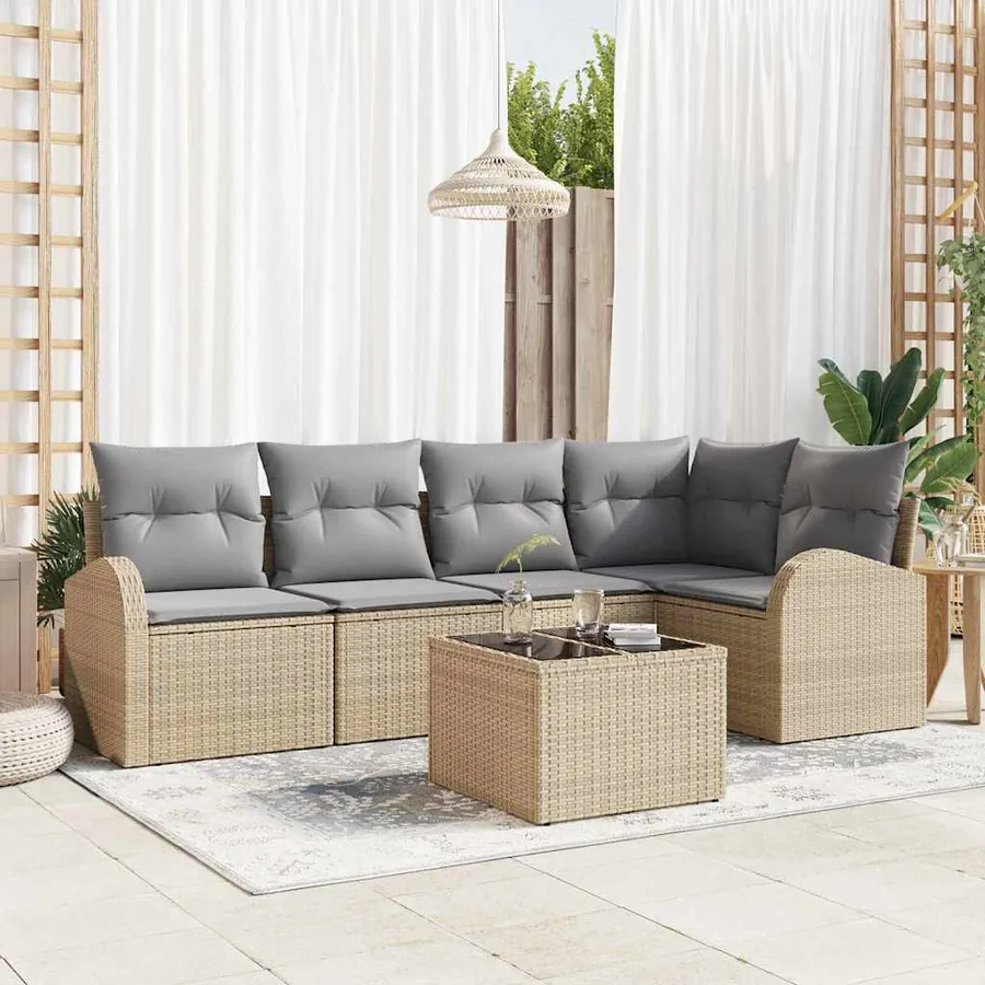 Ensemble de Canapés avec coussin 6 pcs Beige Polyester