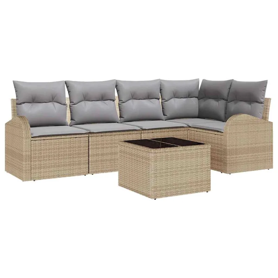 Ensemble de Canapés avec coussin 6 pcs Beige Polyester - 2